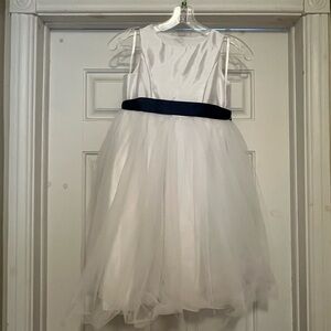 David's Bridal White and Navy ribbon Flower girl Formal Dress Like new, 2 avail